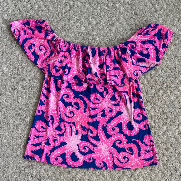 Lilly Pulitzer La Fortuna Off-The-Shoulder Top Octopus Print Small Casual Summer - Picture 3 of 12
